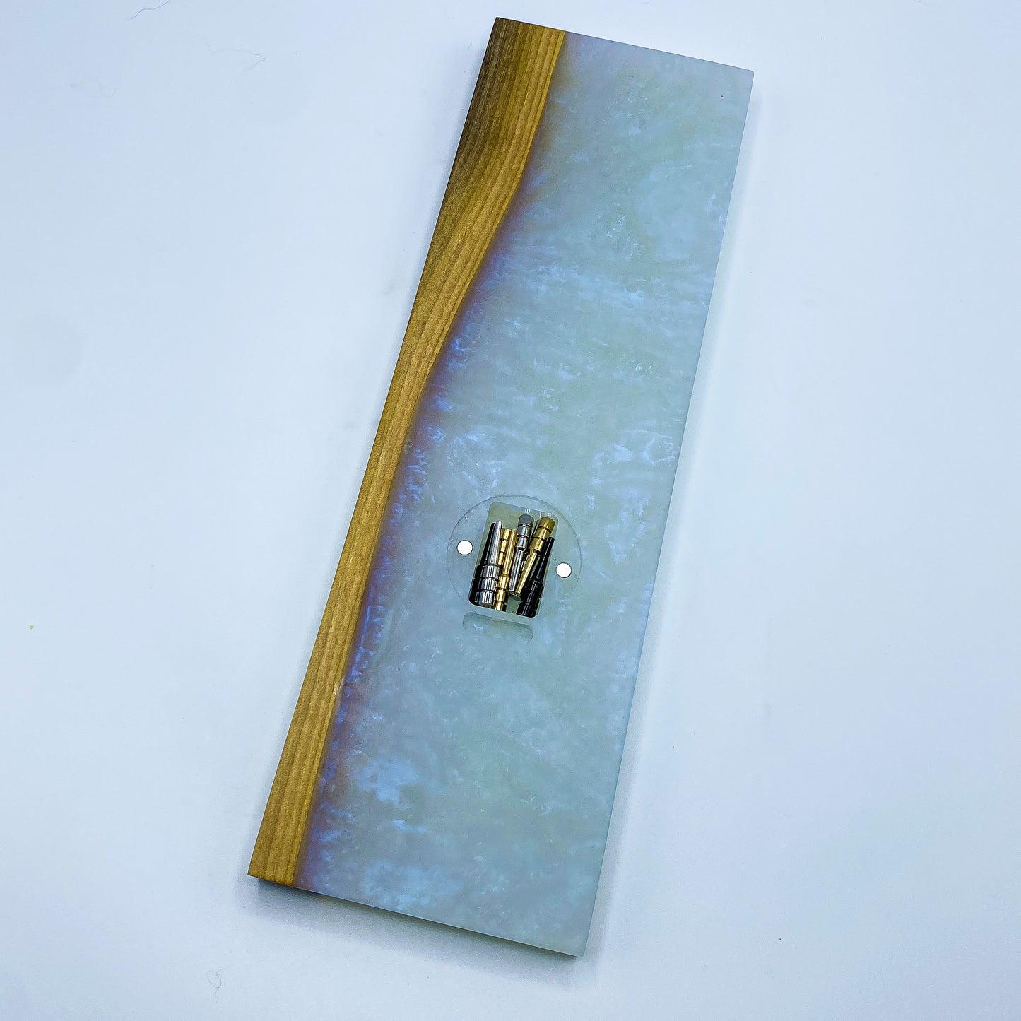 Ghost Blue Epoxy Resin Crib Board with Black Walnut Wood - Breaking Wood YYC