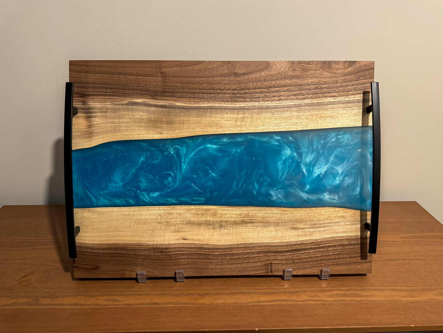 Blue Epoxy and Black Walnut Charcuterie Board