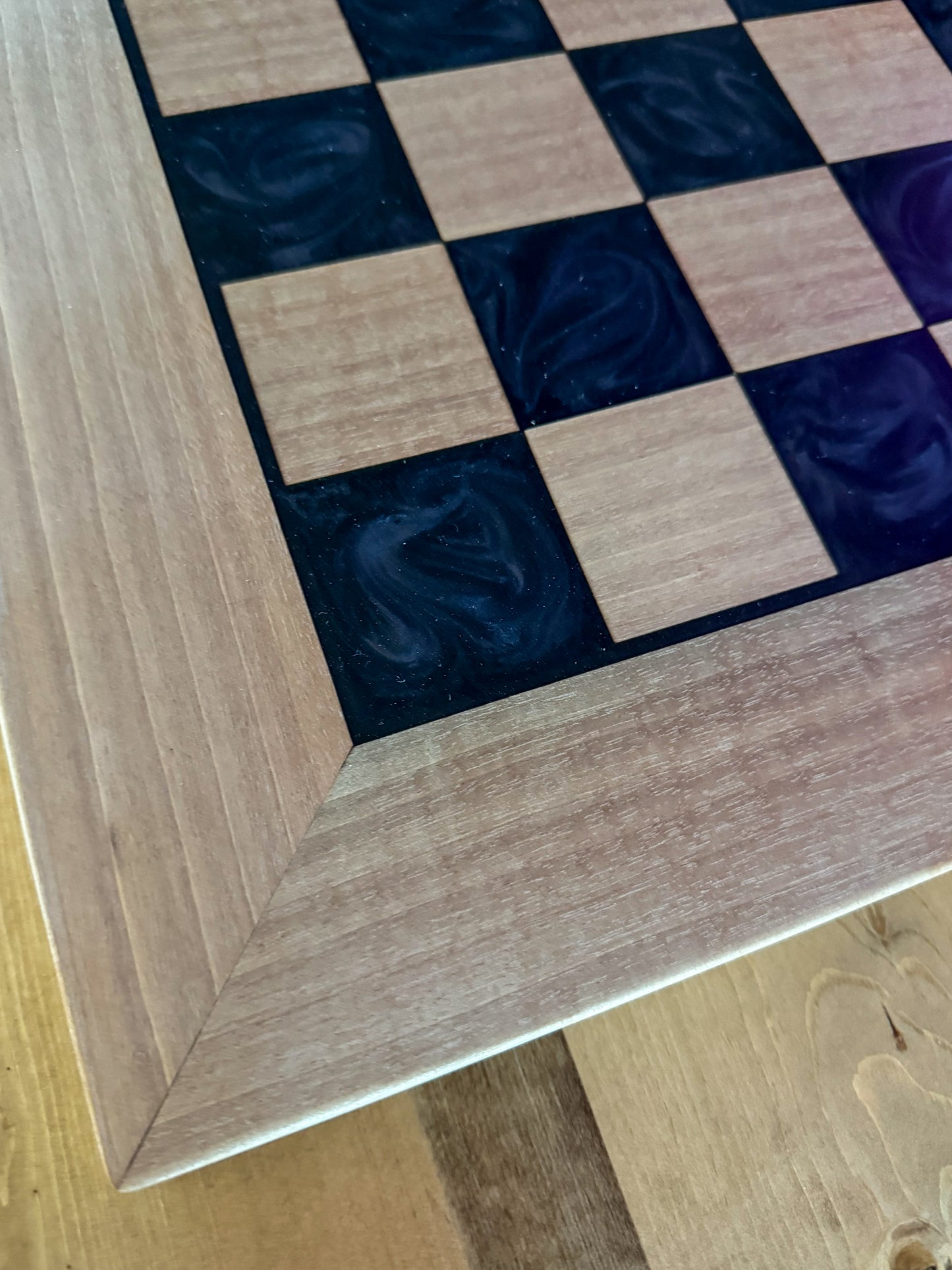 Luxury Anigre Wood and Gunmetal Black Epoxy Chess Board