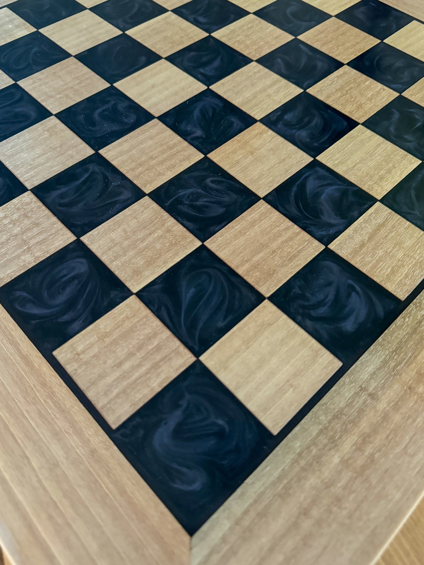 Luxury Anigre Wood and Gunmetal Black Epoxy Chess Board