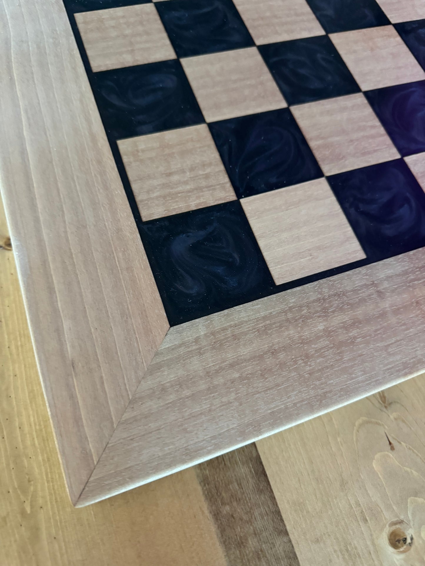 Luxury Anigre Wood and Gunmetal Black Epoxy Chess Board