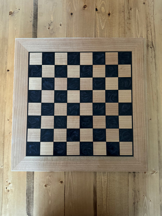 Luxury Anigre Wood and Gunmetal Black Epoxy Chess Board