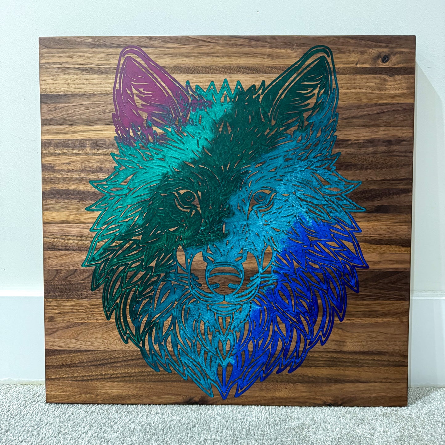 Wolf epoxy engraved wall art