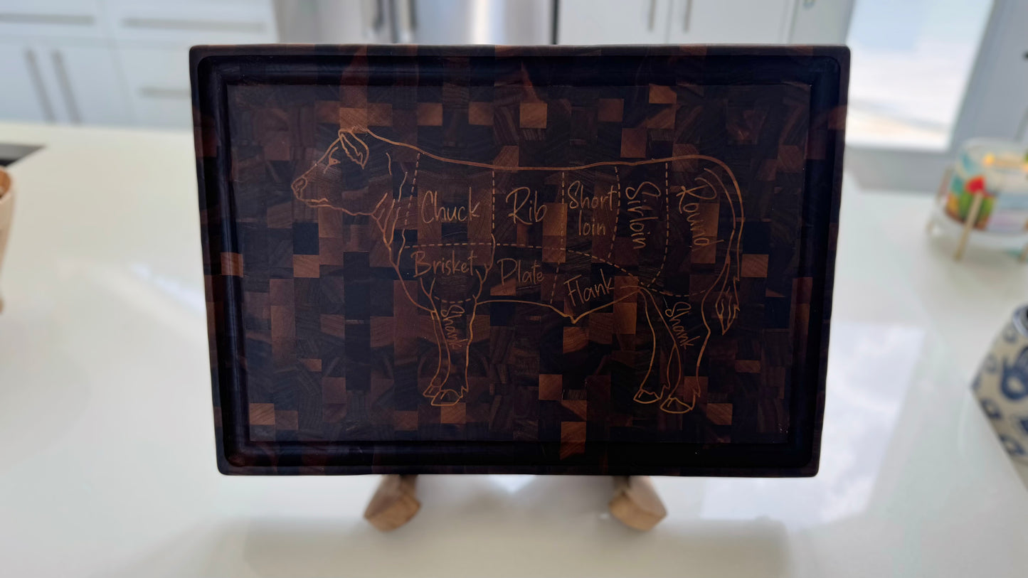 Cow Beef Cuts Cutting Board Block