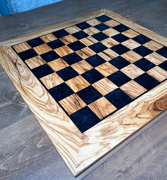 Luxury Olive Wood and Midnight Black Epoxy Chess Board