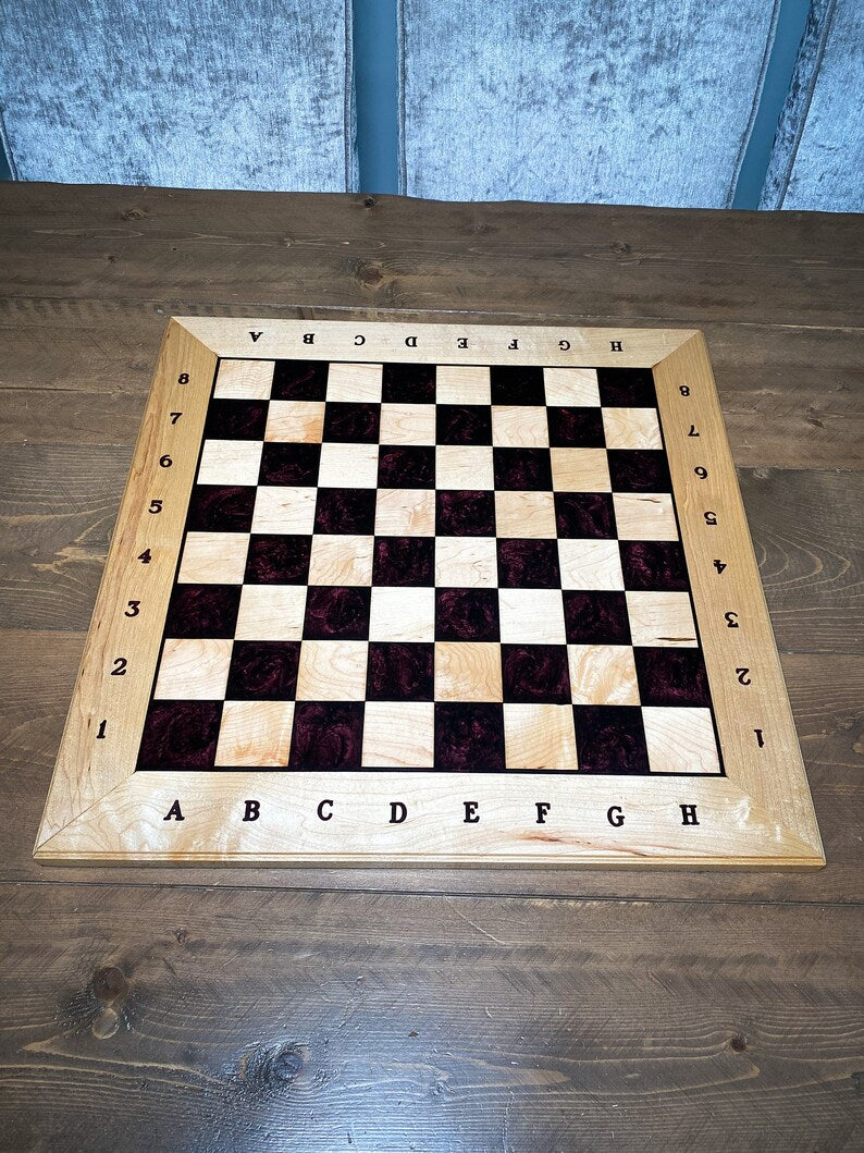 Luxury Maple Wood and Deep Merlot Epoxy Chess Board