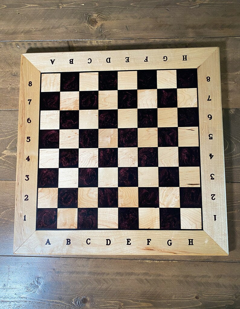 Luxury Maple Wood and Deep Merlot Epoxy Chess Board