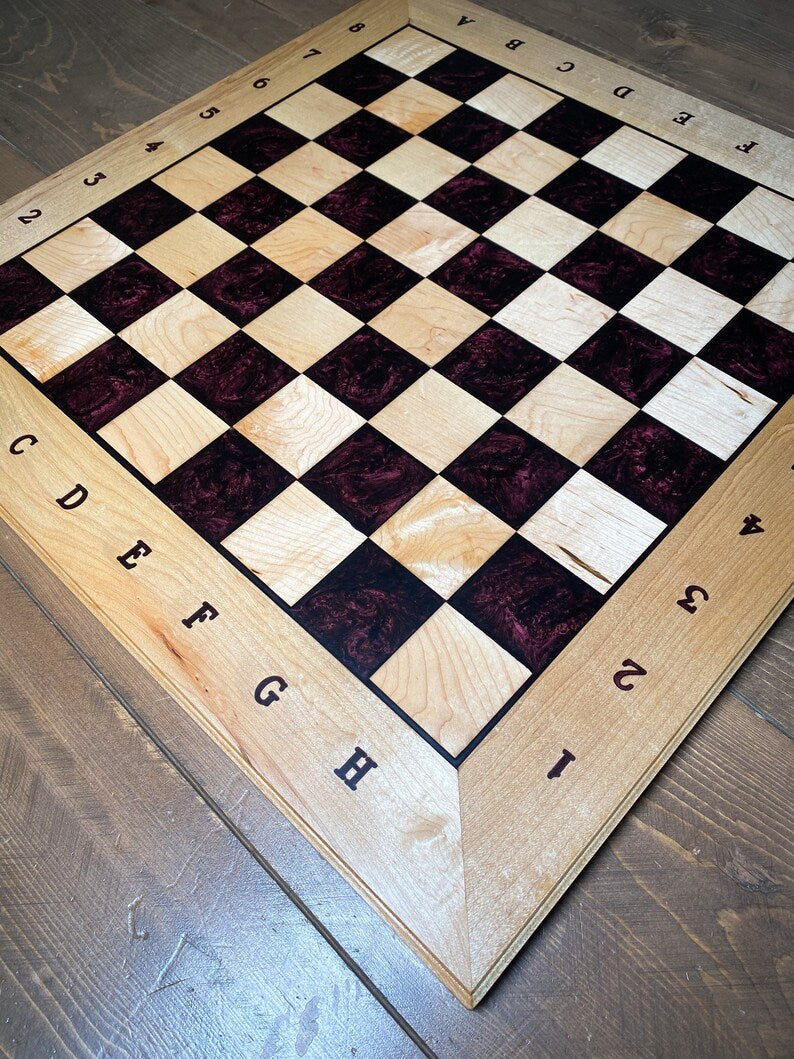 Luxury Maple Wood and Deep Merlot Epoxy Chess Board