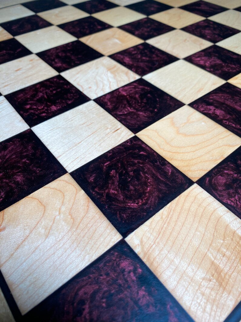 Luxury Maple Wood and Deep Merlot Epoxy Chess Board