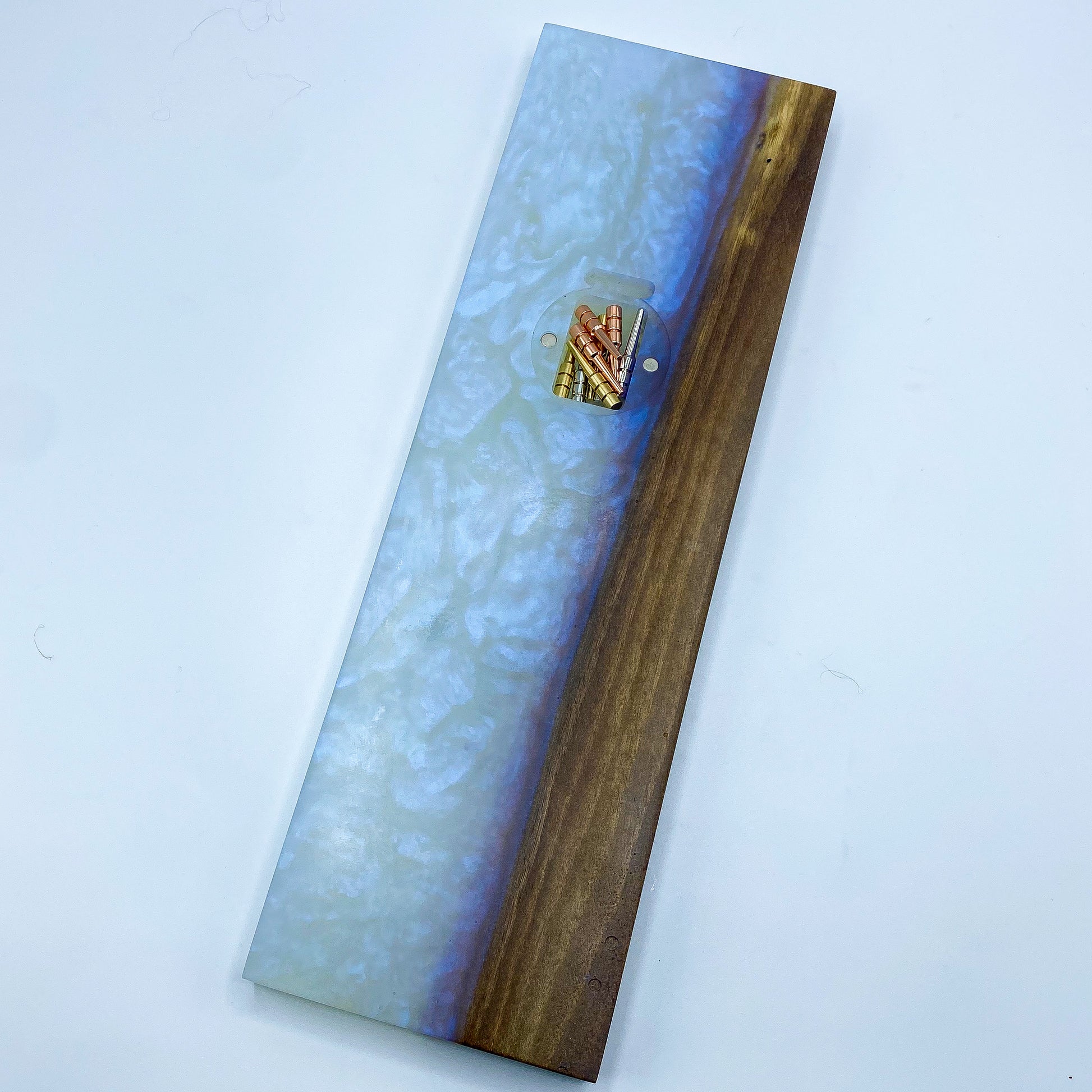 Ghost Blue Epoxy Resin Crib Board with Black Walnut Wood - Breaking Wood YYC